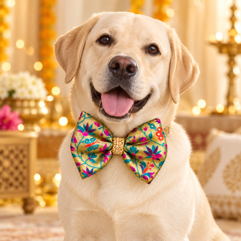 Peshwai Paithani – Authentic Paithani Silk Dog Bow Tie for Dogs