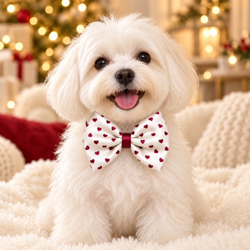 Little Hearts Dog Bow Tie – Ivory & Burgundy